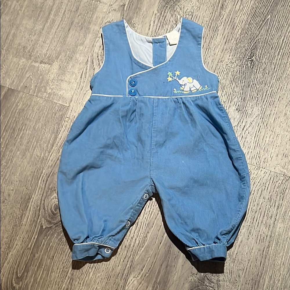 Vintage Corduroy Blue Elephant Bubble Overalls